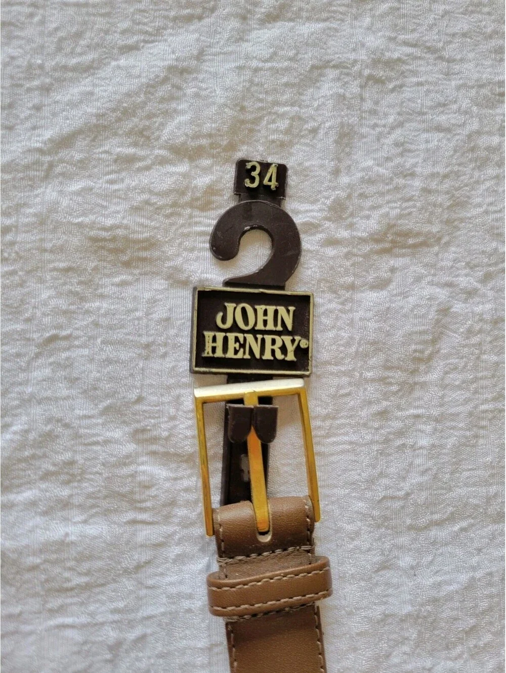 John Henry Men's Genuine Leather Tan Brown Dress Belt Gold Tone Buckle Size...